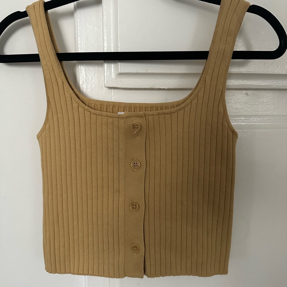 SAMSOE Ribbed Button-Front Camel Tank Top tan S small Samsøe Samsøe NEW